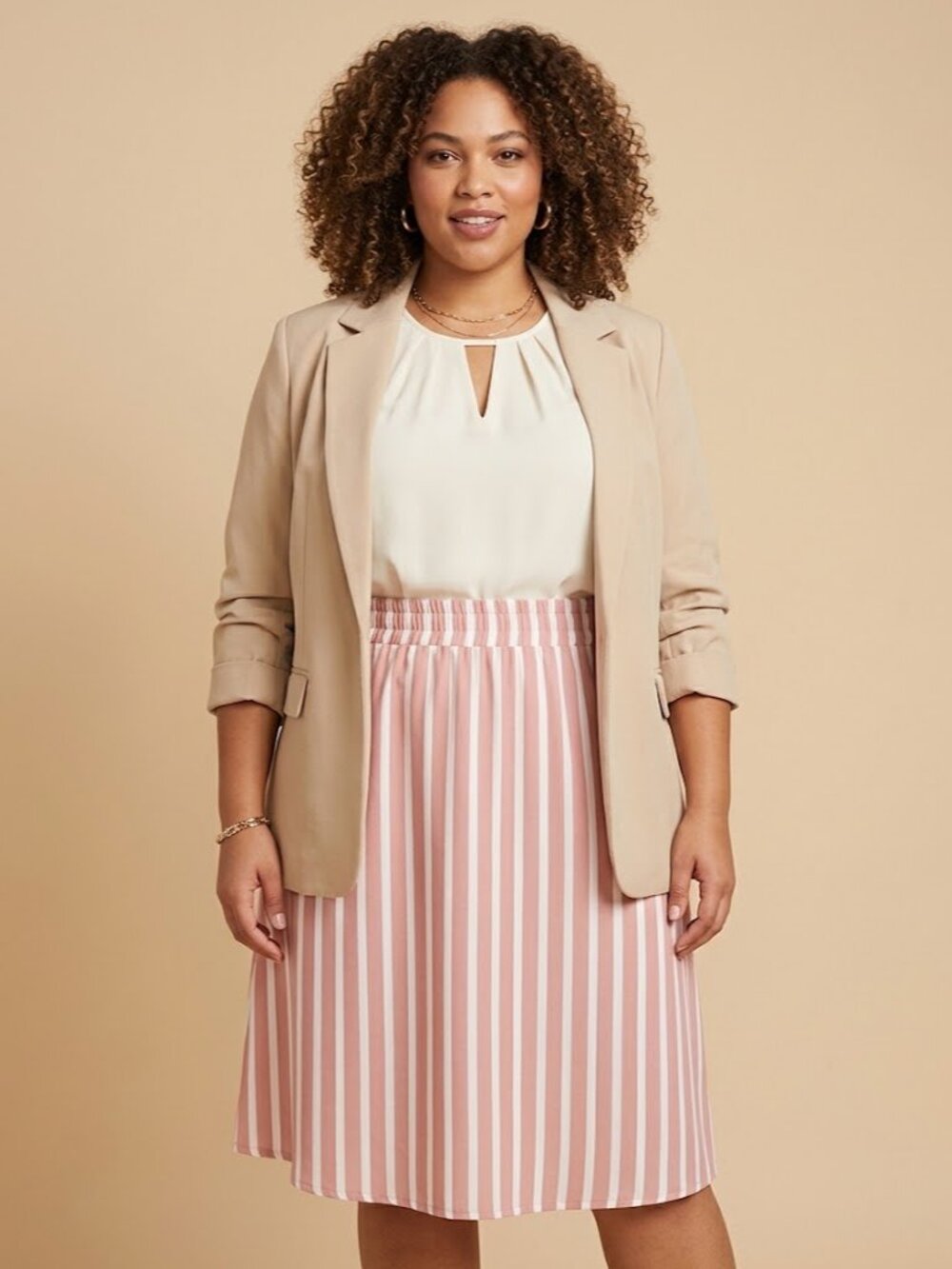 “Tickled Teal” Pink and Cream Striped Midi Skirt